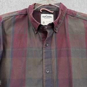 OurCaste Mens Plaid Flannel‎ Button Down Shirt Sz S Moisture Wicking Gorp Grunge